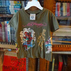 VTG ED HARDY DESIGNS KIDS girls top JEWELED RHINESTONES CRYSTALS TEE SIZE 4